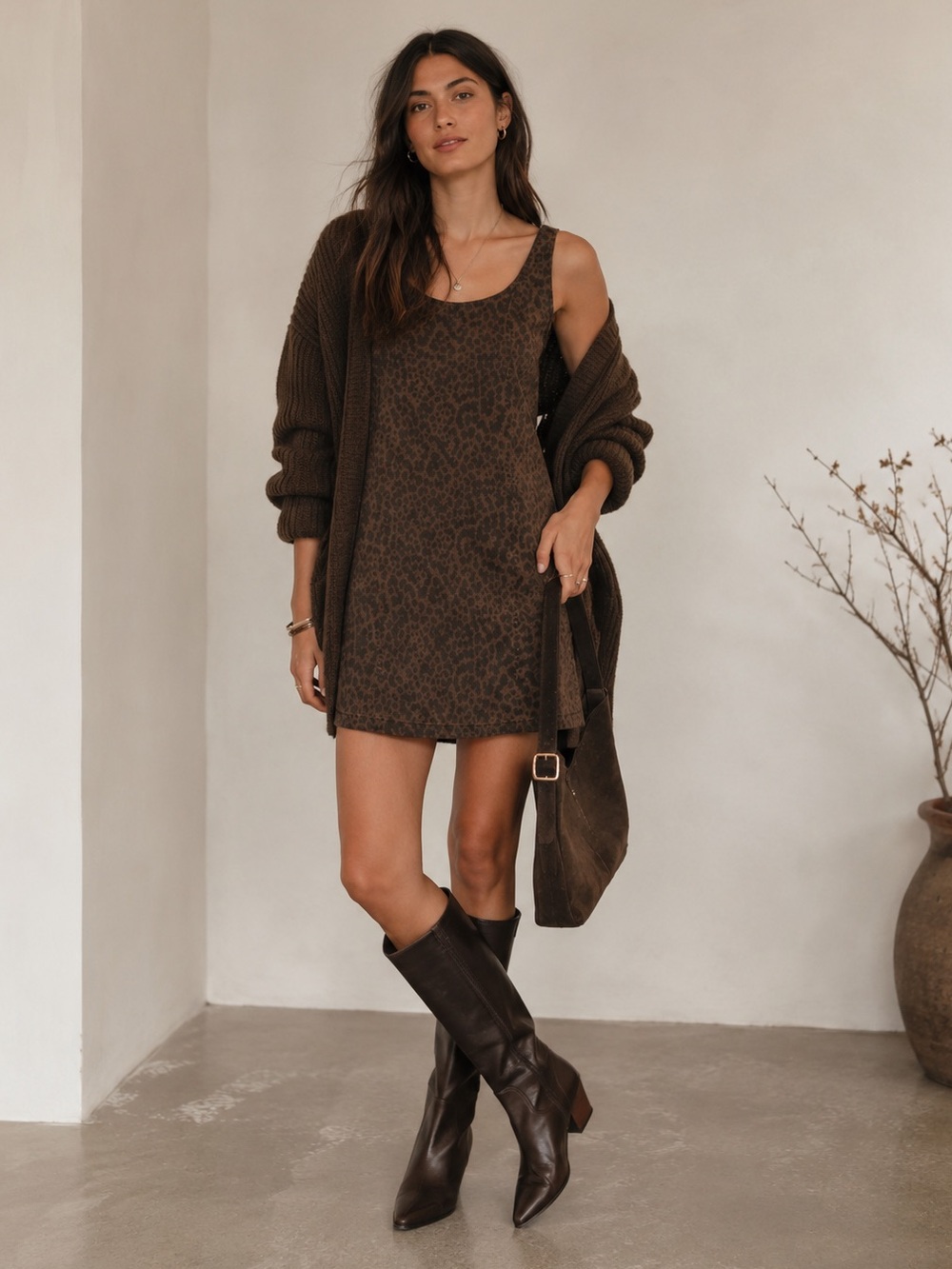 Gap Leopard Denim Scoop Neck Fall Mini Dress size Large